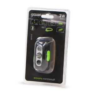 Налобный светодиодный фонарь Gauss аккумуляторный 65х35 80 лм GF410