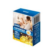 Светодиодная гирлянда Uniel Роса теплый белый ULD-S1000-100/SCB/3AA Warm White IP20 Dew UL-00005482
