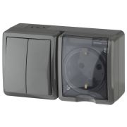 Блок розетка-выключатель двухклавишный ЭРА Эксперт IP54 16A 250V 11-7402-03 Б0020736